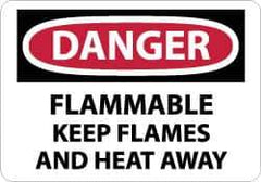NMC - "Danger - Flammable - Keep Flames and Heat Away", 10" Long x 14" Wide, Aluminum Safety Sign - Rectangle, 0.04" Thick, Use for Hazardous Materials - Eagle Tool & Supply
