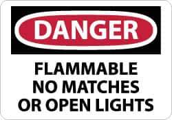 NMC - "Danger - Flammable - No Matches or Open Lights", 10" Long x 14" Wide, Aluminum Safety Sign - Rectangle, 0.04" Thick, Use for Hazardous Materials - Eagle Tool & Supply