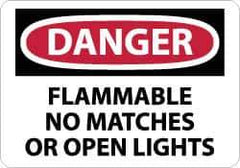 NMC - "Danger - Flammable - No Matches or Open Lights", 10" Long x 14" Wide, Aluminum Safety Sign - Rectangle, 0.04" Thick, Use for Hazardous Materials - Eagle Tool & Supply