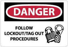 NMC - "Danger - Follow Lockout/Tag Out Procedures", 10" Long x 14" Wide, Aluminum Safety Sign - Rectangle, 0.04" Thick, Use for Accident Prevention - Eagle Tool & Supply