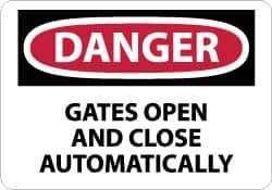 NMC - "Danger - Gates Open and Close Automatically", 10" Long x 14" Wide, Aluminum Safety Sign - Rectangle, 0.04" Thick, Use for Accident Prevention - Eagle Tool & Supply