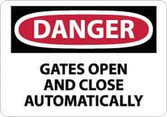 NMC - "Danger - Gates Open and Close Automatically", 10" Long x 14" Wide, Aluminum Safety Sign - Rectangle, 0.04" Thick, Use for Accident Prevention - Eagle Tool & Supply