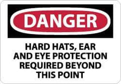 NMC - "Danger - Hard Hats, Ear and Eye Protection Required Beyond This Point", 10" Long x 14" Wide, Aluminum Safety Sign - Rectangle, 0.04" Thick, Use for Accident Prevention - Eagle Tool & Supply