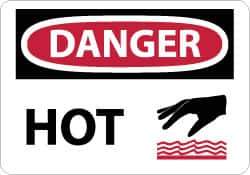 NMC - "Danger - Hot", 10" Long x 14" Wide, Aluminum Safety Sign - Rectangle, 0.04" Thick, Use for Hazardous Materials - Eagle Tool & Supply