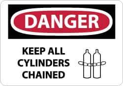 NMC - "Danger - Keep All Cylinders Chained", 10" Long x 14" Wide, Aluminum Safety Sign - Rectangle, 0.04" Thick, Use for Accident Prevention - Eagle Tool & Supply