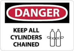 NMC - "Danger - Keep All Cylinders Chained", 10" Long x 14" Wide, Aluminum Safety Sign - Rectangle, 0.04" Thick, Use for Accident Prevention - Eagle Tool & Supply