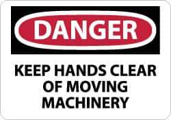 NMC - "Danger - Keep Hands Clear of Moving Machinery", 10" Long x 14" Wide, Aluminum Safety Sign - Rectangle, 0.04" Thick, Use for Accident Prevention - Eagle Tool & Supply