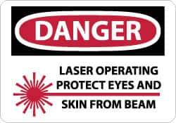 NMC - "Danger - Laser Operating - Protect Eyes and Skin From Beam", 10" Long x 14" Wide, Aluminum Safety Sign - Rectangle, 0.04" Thick, Use for Accident Prevention - Eagle Tool & Supply