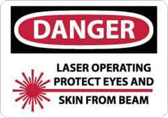 NMC - "Danger - Laser Operating - Protect Eyes and Skin From Beam", 10" Long x 14" Wide, Rigid Plastic Safety Sign - Rectangle, 0.05" Thick, Use for Accident Prevention - Eagle Tool & Supply