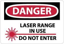 NMC - "Danger - Laser Range in Use - Do Not Enter", 10" Long x 14" Wide, Pressure-Sensitive Vinyl Safety Sign - Rectangle, 0.004" Thick, Use for Security & Admittance - Eagle Tool & Supply