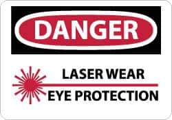 NMC - "Danger - Laser - Wear Eye Protection", 10" Long x 14" Wide, Aluminum Safety Sign - Rectangle, 0.04" Thick, Use for Accident Prevention - Eagle Tool & Supply