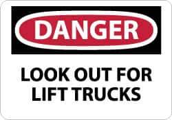 NMC - "Danger - Look Out for Lift Trucks", 10" Long x 14" Wide, Rigid Plastic Safety Sign - Rectangle, 0.05" Thick, Use for Accident Prevention - Eagle Tool & Supply