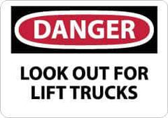 NMC - "Danger - Look Out for Lift Trucks", 10" Long x 14" Wide, Rigid Plastic Safety Sign - Rectangle, 0.05" Thick, Use for Accident Prevention - Eagle Tool & Supply