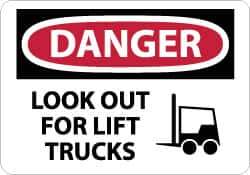 NMC - "Danger - Look Out for Lift Trucks", 10" Long x 14" Wide, Rigid Plastic Safety Sign - Rectangle, 0.05" Thick, Use for Accident Prevention - Eagle Tool & Supply