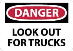 NMC - "Danger - Look Out for Trucks", 10" Long x 14" Wide, Rigid Plastic Safety Sign - Rectangle, 0.05" Thick, Use for Accident Prevention - Eagle Tool & Supply