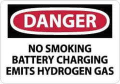 NMC - "Danger - No Smoking - Battery Charging Emits Hydrogen Gas", 10" Long x 14" Wide, Aluminum Safety Sign - Rectangle, 0.04" Thick, Use for Accident Prevention - Eagle Tool & Supply