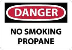 NMC - "Danger - No Smoking - Propane", 10" Long x 14" Wide, Pressure-Sensitive Vinyl Safety Sign - Rectangle, 0.004" Thick, Use for Accident Prevention - Eagle Tool & Supply