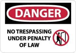 NMC - "Danger - No Trespassing Under Penalty of Law", 10" Long x 14" Wide, Rigid Plastic Safety Sign - Rectangle, 0.05" Thick, Use for Security & Admittance - Eagle Tool & Supply