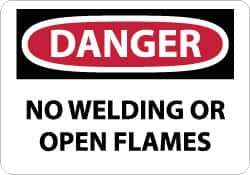 NMC - "Danger - No Welding or Open Flames", 10" Long x 14" Wide, Aluminum Safety Sign - Rectangle, 0.04" Thick, Use for Accident Prevention - Eagle Tool & Supply