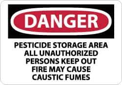 NMC - "Danger - Pesticide Storage Area - All Unauthorized Persons Keep Out - Fire May Cause Caustic Fumes", 10" Long x 14" Wide, Rigid Plastic Safety Sign - Rectangle, 0.05" Thick, Use for Security & Admittance - Eagle Tool & Supply