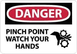 NMC - "Danger - Pinch Point - Watch Your Hands", 10" Long x 14" Wide, Aluminum Safety Sign - Rectangle, 0.04" Thick, Use for Accident Prevention - Eagle Tool & Supply