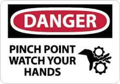 NMC - "Danger - Pinch Point - Watch Your Hands", 10" Long x 14" Wide, Pressure-Sensitive Vinyl Safety Sign - Rectangle, 0.004" Thick, Use for Accident Prevention - Eagle Tool & Supply