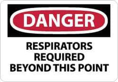 NMC - "Danger - Respirators Required Beyond This Point", 10" Long x 14" Wide, Pressure-Sensitive Vinyl Safety Sign - Rectangle, 0.004" Thick, Use for Accident Prevention - Eagle Tool & Supply