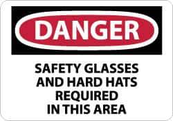 NMC - "Danger - Safety Glasses and Hard Hats Required in This Area", 10" Long x 14" Wide, Rigid Plastic Safety Sign - Rectangle, 0.05" Thick, Use for Accident Prevention - Eagle Tool & Supply