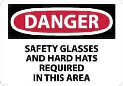 NMC - "Danger - Safety Glasses and Hard Hats Required in This Area", 10" Long x 14" Wide, Pressure-Sensitive Vinyl Safety Sign - Rectangle, 0.004" Thick, Use for Accident Prevention - Eagle Tool & Supply