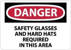 NMC - "Danger - Safety Glasses and Hard Hats Required in This Area", 10" Long x 14" Wide, Pressure-Sensitive Vinyl Safety Sign - Rectangle, 0.004" Thick, Use for Accident Prevention - Eagle Tool & Supply