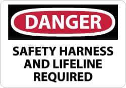 NMC - "Danger - Safety Harness and Lifeline Required", 10" Long x 14" Wide, Aluminum Safety Sign - Rectangle, 0.04" Thick, Use for Accident Prevention - Eagle Tool & Supply