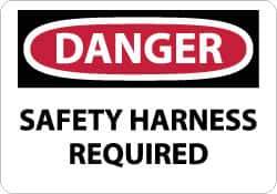 NMC - "Danger - Safety Harness Required", 10" Long x 14" Wide, Pressure-Sensitive Vinyl Safety Sign - Rectangle, 0.004" Thick, Use for Accident Prevention - Eagle Tool & Supply