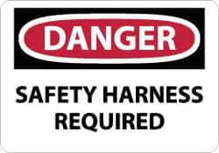 NMC - "Danger - Safety Harness Required", 10" Long x 14" Wide, Pressure-Sensitive Vinyl Safety Sign - Rectangle, 0.004" Thick, Use for Accident Prevention - Eagle Tool & Supply