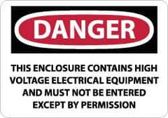 NMC - "Danger - This Enclosure Contains High Voltage Electrical Equipment and Must Not Be Entered Except by Permission", 10" Long x 14" Wide, Rigid Plastic Safety Sign - Rectangle, 0.05" Thick, Use for Accident Prevention - Eagle Tool & Supply