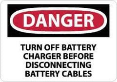 NMC - "Danger - Turn off Battery Charger Before Disconnecting Battery Cables", 10" Long x 14" Wide, Aluminum Safety Sign - Rectangle, 0.04" Thick, Use for Accident Prevention - Eagle Tool & Supply