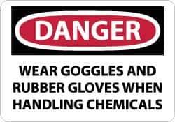 NMC - "Danger - Wear Goggles and Rubber Gloves When Handling Chemicals", 10" Long x 14" Wide, Aluminum Safety Sign - Rectangle, 0.04" Thick, Use for Accident Prevention - Eagle Tool & Supply