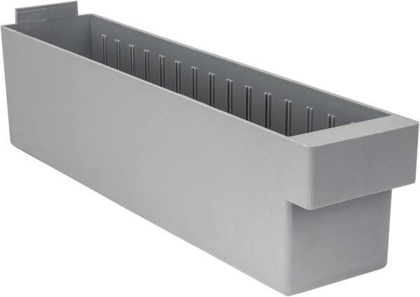 Quantum Storage - 17-5/8" Deep, Gray High-Impact Polystyrene Drawer Bin - 4-5/8" High x 3-3/4" Wide x 17-5/8" Long - Eagle Tool & Supply