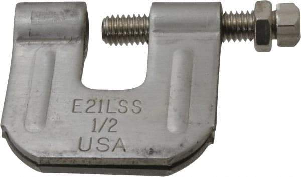 Empire - 3/4" Max Flange Thickness, 1/2" Rod C-Clamp with Locknut - 500 Lb Capacity, 304 Stainless Steel - Eagle Tool & Supply