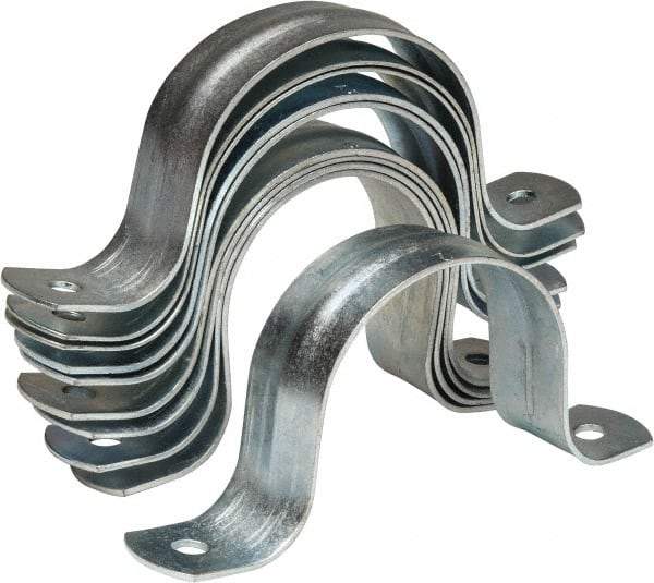 Empire - 2 Pipe, Carbon Steel, Galvanized Pipe, Conduit or Tube Strap - 2 Mounting Holes - Eagle Tool & Supply