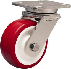 Hamilton - 5" Diam x 2" Wide x 6-1/2" OAH Top Plate Mount Swivel Caster - Polyurethane Mold on Polypropylene, 1,000 Lb Capacity, Delrin Bearing, 4 x 5" Plate - Eagle Tool & Supply
