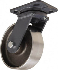 Hamilton - 6" Diam x 2" Wide x 7-1/2" OAH Top Plate Mount Swivel Caster - Forged Steel, 2,000 Lb Capacity, Sealed Precision Ball Bearing, 4 x 5" Plate - Eagle Tool & Supply