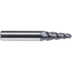 Emuge - 6° Taper Angle per Side, 3.8mm Small End Diam, 19mm LOC, Solid Carbide 3 Flute Tapered Ball End Mill - TiAlN Finish, 62mm OAL, 6mm Shank Diam, Spiral Flute, 45° Helix - Eagle Tool & Supply