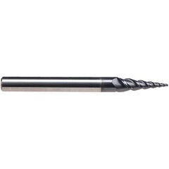 Emuge - 8° Taper Angle per Side, 3.85mm Small End Diam, 15mm LOC, Solid Carbide 3 Flute Tapered Ball End Mill - TiAlN Finish, 62mm OAL, 6mm Shank Diam, Spiral Flute, 45° Helix - Eagle Tool & Supply