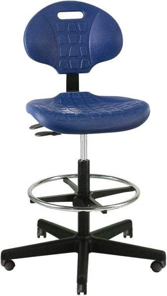 Bevco - 22 to 32" High Adjustable Height Swivel Stool - 27" Wide x 27" Deep, Polyurethane Seat, Blue - Eagle Tool & Supply