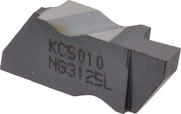 Kennametal - 3125NG Grade KC5010, 3.18mm Cutting Width Carbide Grooving Insert - 3.81mm Max Depth of Cut, Left Hand, 0.19mm Corner Radius, TiAlN Finish - Eagle Tool & Supply