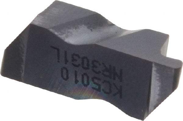 Kennametal - 3031NR Grade KC5010, 1.58mm Cutting Width Carbide Grooving Insert - 2.39mm Max Depth of Cut, Left Hand, 0.79mm Corner Radius, TiAlN Finish - Eagle Tool & Supply