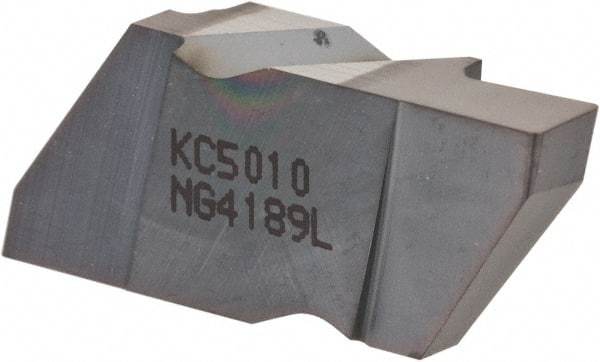 Kennametal - 4189NG Grade KC5010, 4.8mm Cutting Width Carbide Grooving Insert - 6.35mm Max Depth of Cut, Left Hand, 0.57mm Corner Radius, TiAlN Finish - Eagle Tool & Supply