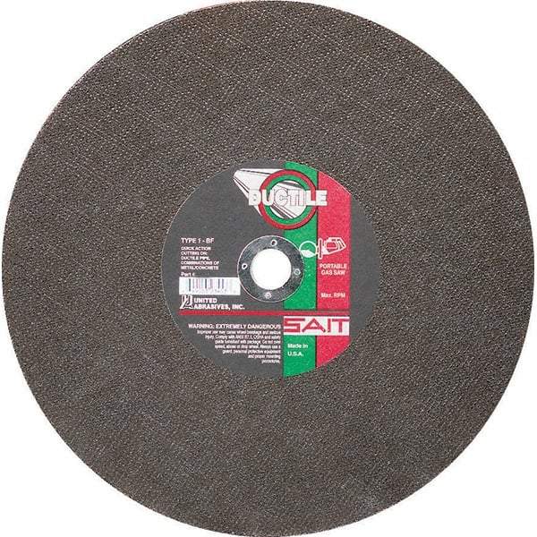 Sait - 12" Aluminum Oxide Cutoff Wheel - 1/8" Thick, 1" Arbor, 6,300 Max RPM, Use with Portable Tools - Eagle Tool & Supply