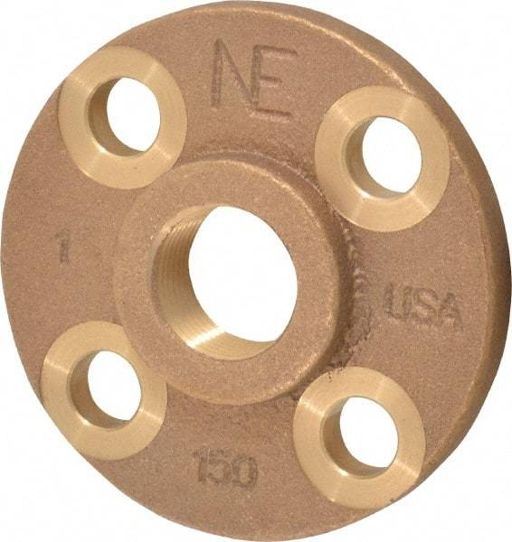 Merit Brass - 1" Pipe, 4-1/4" OD, 11/16" Hub Length, Brass & Chrome Plated, Companion Pipe Flange - 3-1/8" Across Bolt Hole Centers, 5/8" Bolt Hole, Class 125 - Eagle Tool & Supply
