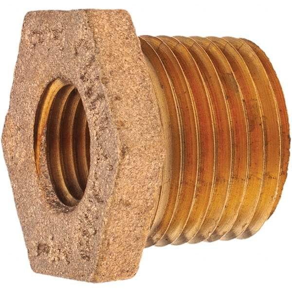Merit Brass - Class 125, 1/2 x 1/4" Internal Pipe, Brass Hex Bushing - MNPT x FNPT - Eagle Tool & Supply